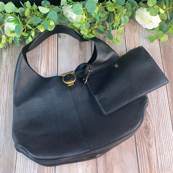 Salvatore Ferragamo Handbags - Salvatore Ferragamo Gancio Black Leather Hobo Handbag
